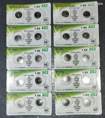 Lot de 10 Paquets de 10 piles bouton alcalines AG 2 / LR59 - 1,5 Volt Lot de 10 Paquets de 10 piles bouton alcalines AG 2 / LR59 - 1,5 Volt