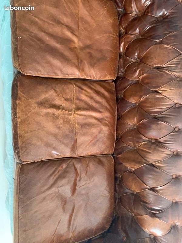 Canapé Chesterfield 3 place cuir (image 3)