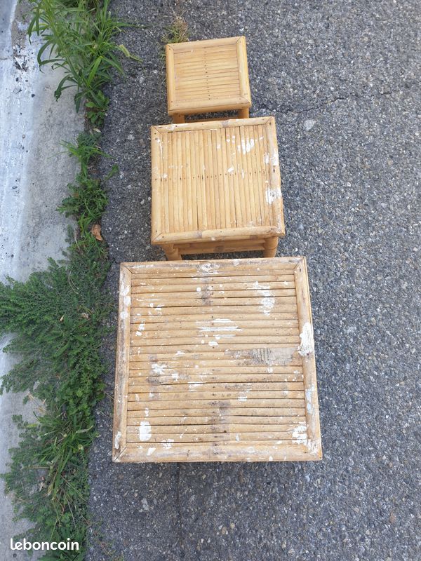 3 petits tabourets en bambou (image 1)