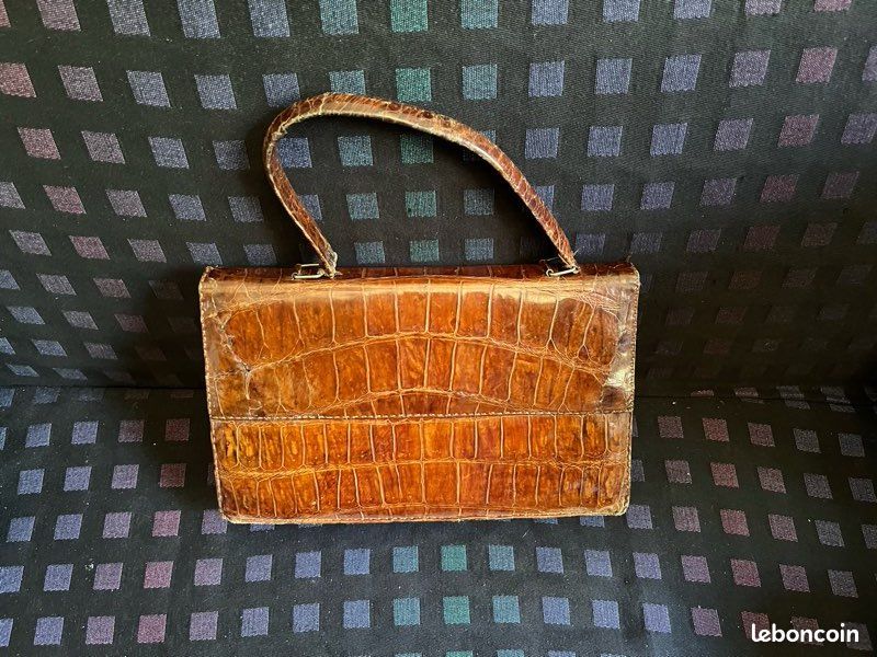 Sac à Main Vintage En Cuir - Style Croco ? Années 60/70, Fabrication Française Rare