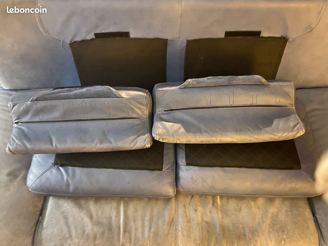 Canapé et Pouf Cuir bleu gris Design (image 3)