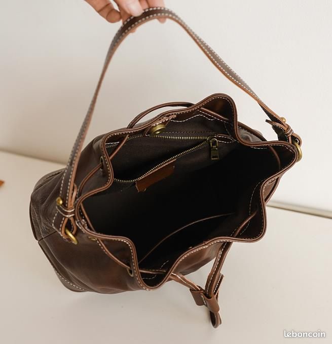 Sac en cuir fait à la main, sac de seau (image 3)