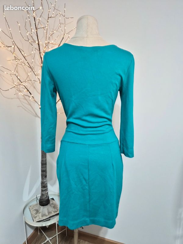 Robe Turquoise Nina Léonard - Taille 38/M - Dos Nu Et Fendu - Lin - Neuve Avec étiquettes