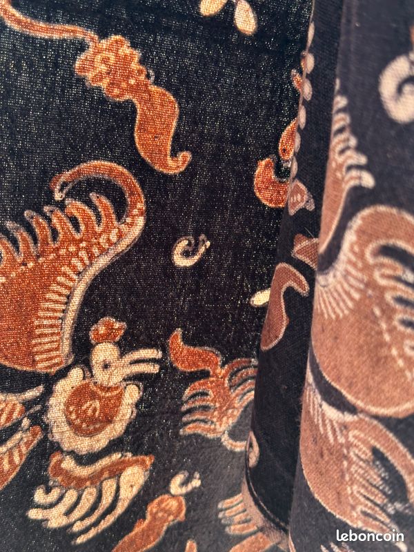 Batik imprimé noir et marron, tissu cérémoniel indonésien 185x50 (image 7)