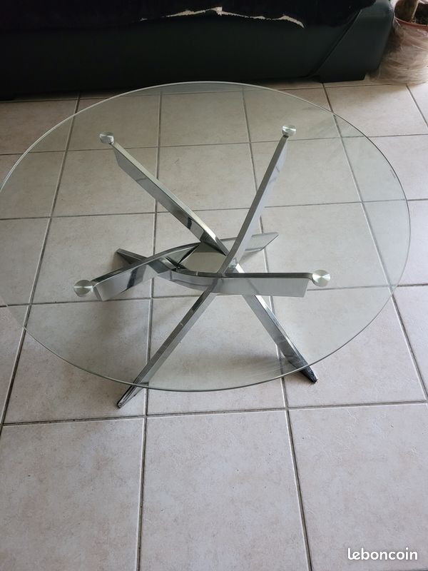Table basse ronde Verre et Chrome PIVO BUT avec facture et garantie 1 an (image 9)