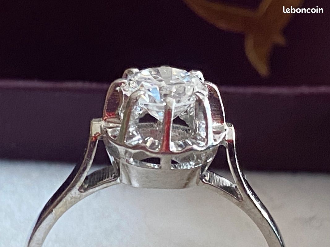 Bague Solitaire Diamant 0.70 Carat - Or Gris 18k & Platine 22k - Occasion - Bijou De Mariage/fiançailles