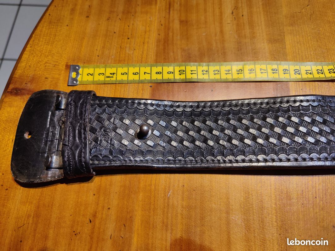 Ceinture US en cuir noir US basketwave 97 cm à 109 cm boucle argent * CT019 LAPD CHP CHIPS FBI NYPD POLICE US CHP44 (image 1)
