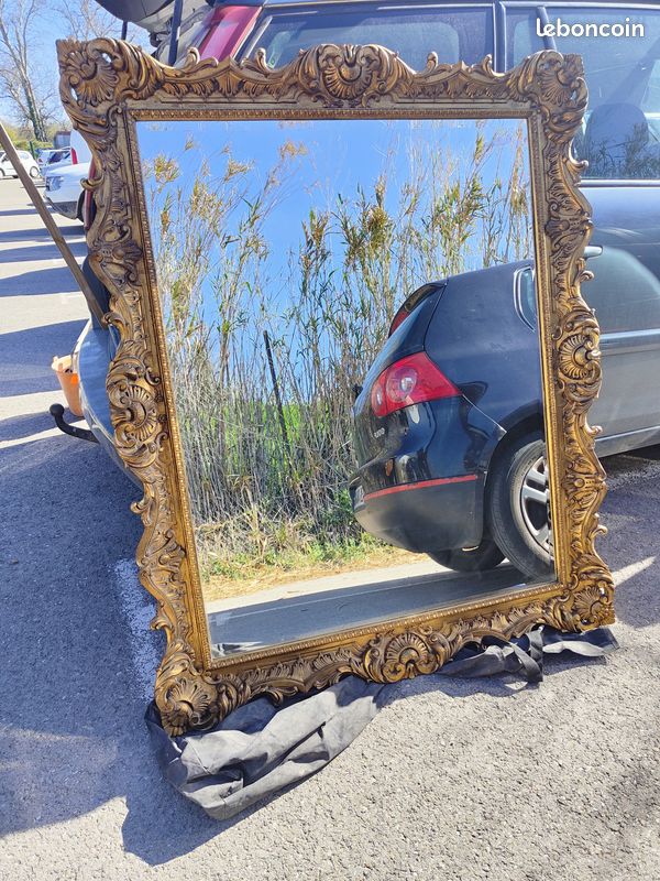 Très grand miroir baroque 120cm par 148 cm couleur or bronze patiné (image 10)