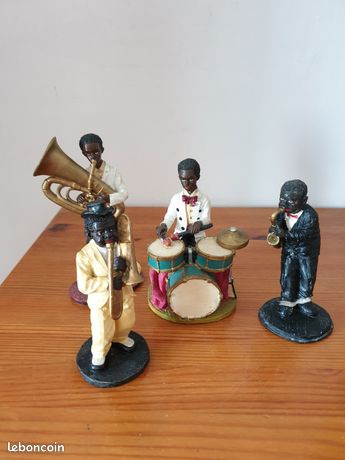 Figurines Jazz-band En Résine Peinte Main – 4 Musiciens Vintage, 14 à 17 Cm