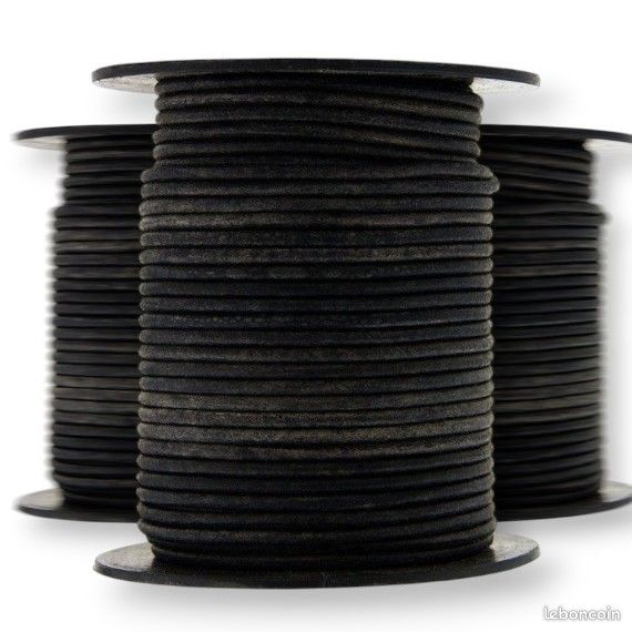 3 mètres de Cordon cuir Noir véritable lacet (image 1)
