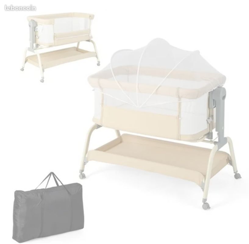 NIKYJM Lit Cododo Bébé 3-en-1 - Berceau Cododo Réglable Hauteur Et Inclinaison 6 Positions Avec Roues Et Matelas