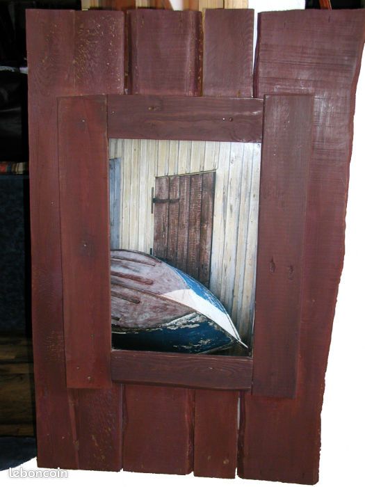 Grand tableau rustique bateau de pecheur, bois massif (image 1)