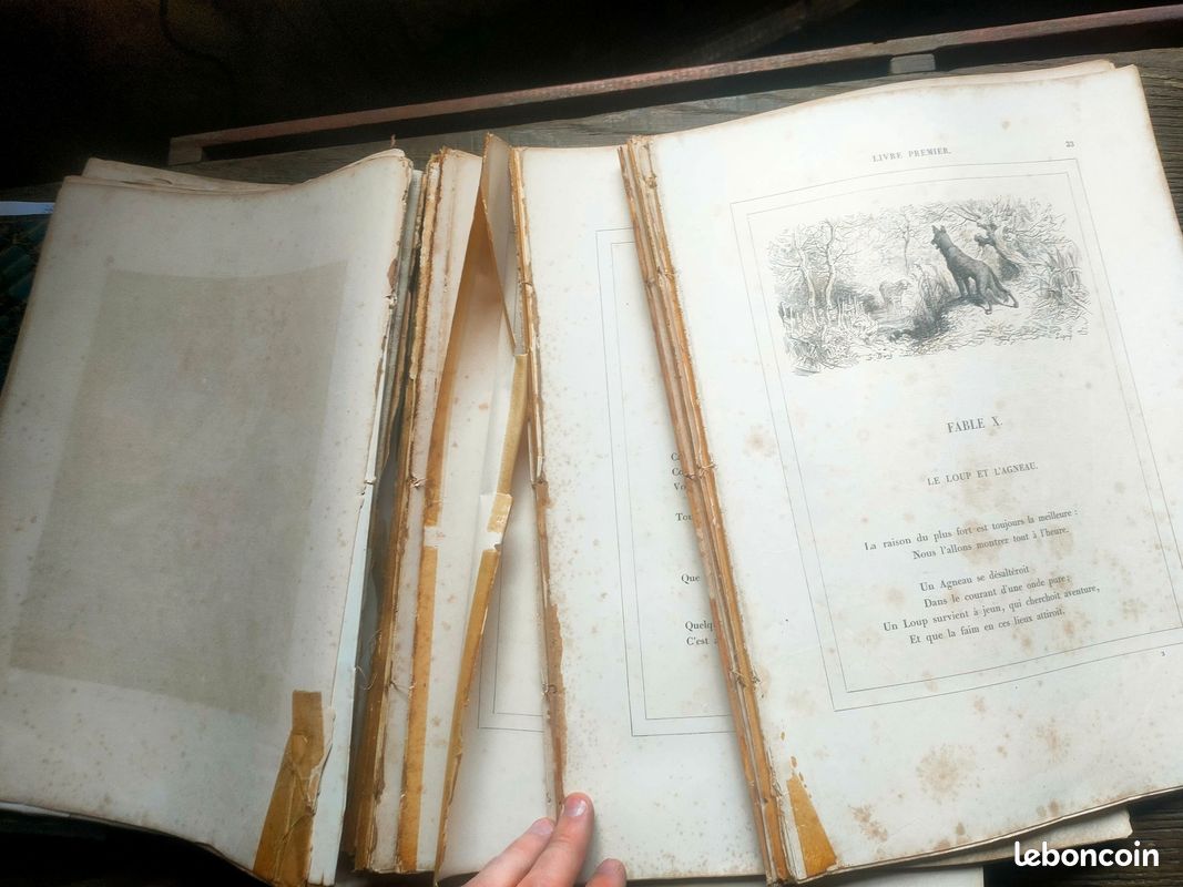 📘 E46 – Fables de La Fontaine illustrées par Gustave Doré (1 volume) [grand format ancien, à restaurer] 🦊📜 (image 5)