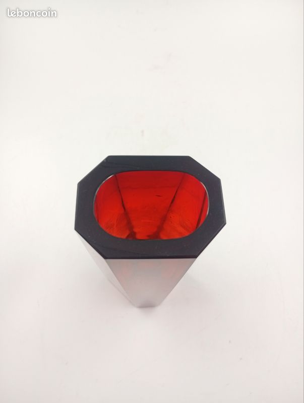 Vase Géode Prisme Facetté Vintage Rouge Rubis Années 60 70 Midcentury Moderniste Space Age (image 16)