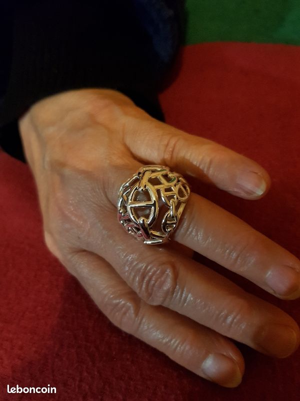 Bague chaine d'ancre bombé argent massif (image 1)