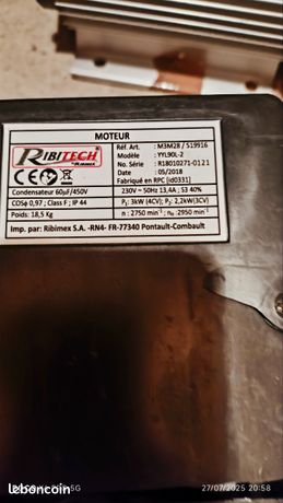Moteur électrique Monophasé 2 CV - 2750 Tr/min - 220V - Aluminium - IP44 - Réversible