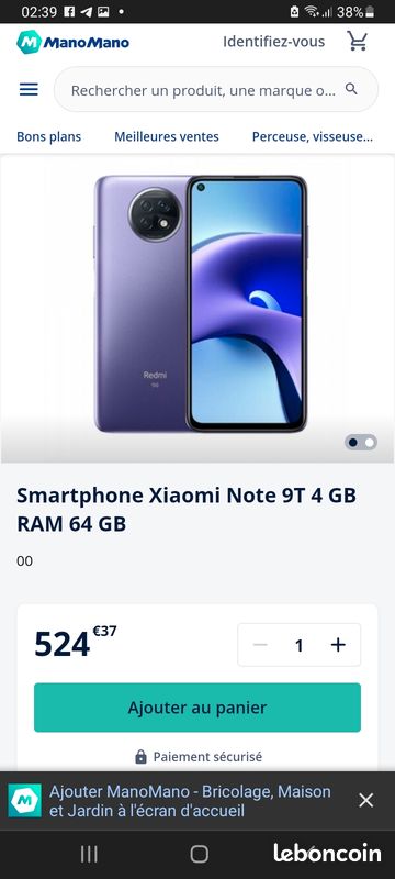 Téléphone xiaomi redmi note 9t (image 1)