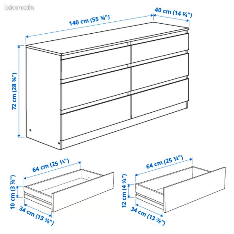Commode 6 tiroirs, Brun Noir (image 3)