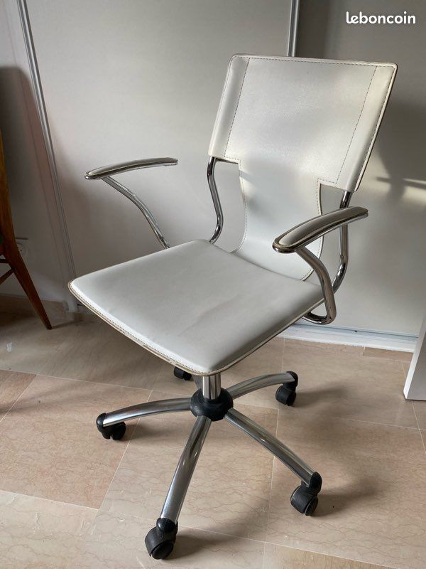 Fauteuil bureau cuir blanc (image 1)