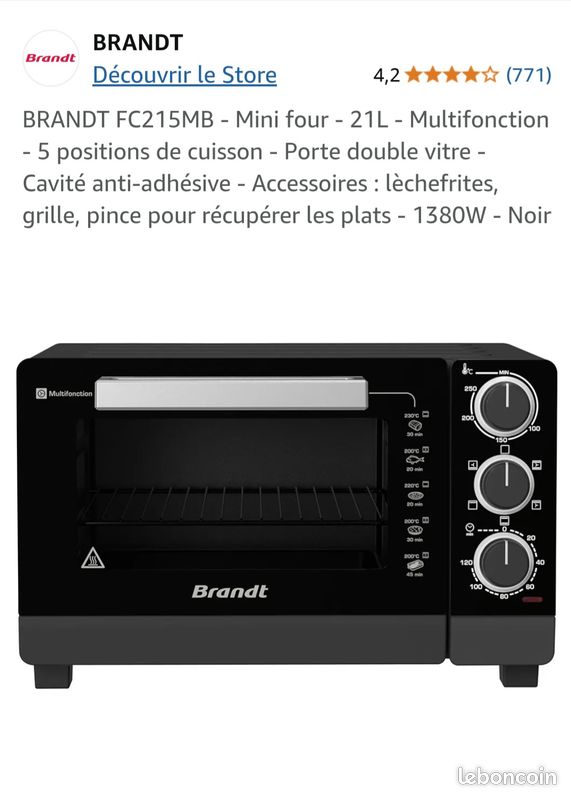 Brandt - four chaleur tournante 21l 1380w fc215mw - fc215mw pas cher
