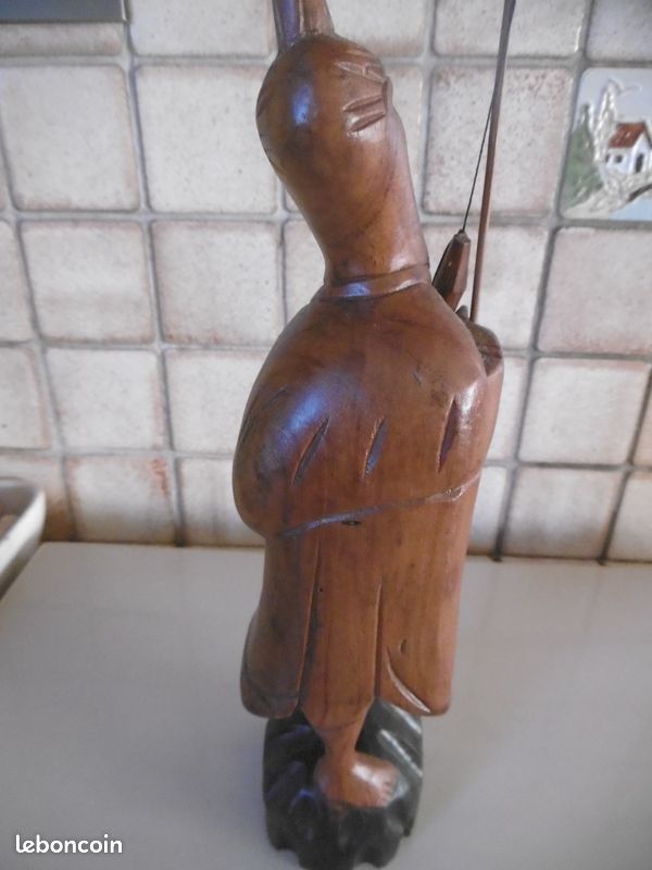 Statuette asiatique en bois - pecheur (image 6)