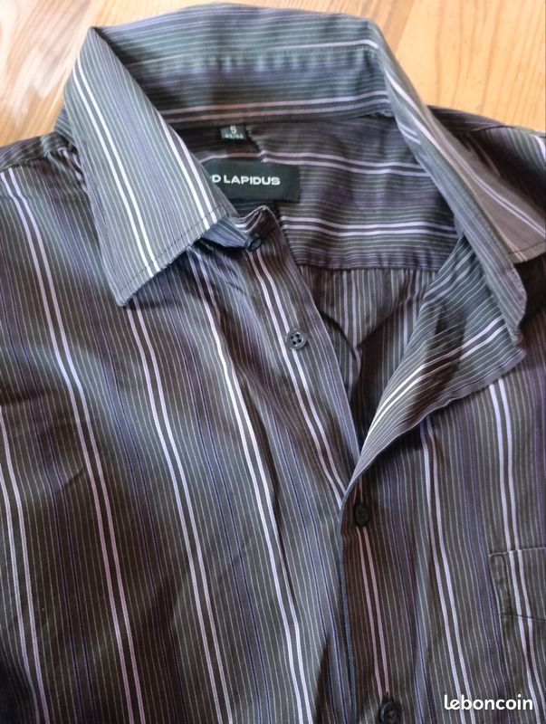 Chemise TED LAPIDUS Taille 5 (43/44) – Rayures, Manches Courtes, Polycoton