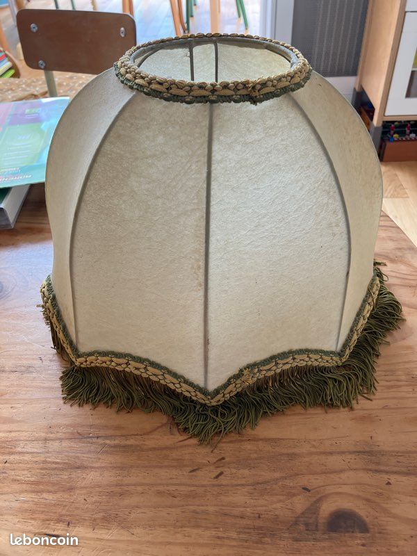 Abat-jour Classique Vert à Franges – Vintage, Fabrication Anglaise