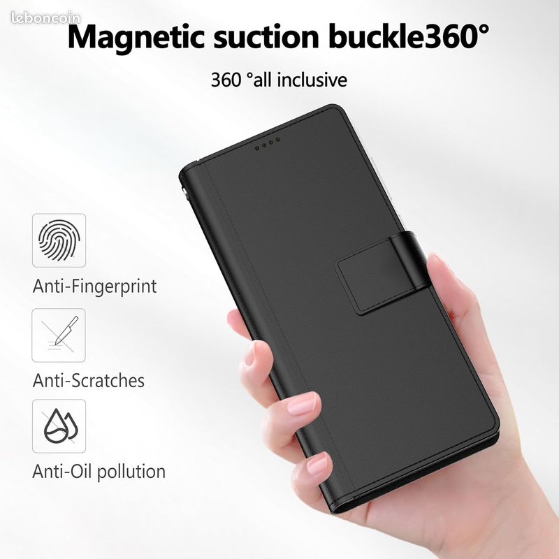 Housse Portefeuille Pour Google Pixel 5a - 7 Emplacements Cartes - Similicuir Noir - Neuf
