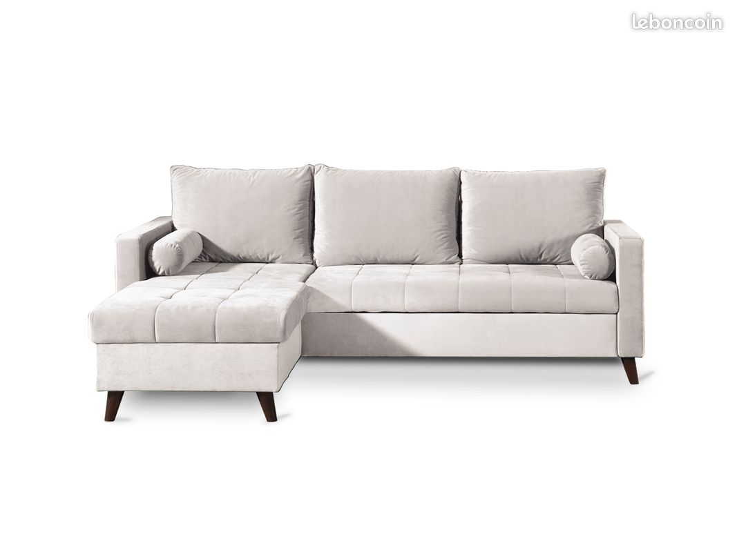 POLAR - Canapé d'angle réversible convertible - en velours au design scandinave - 4 places - Beige (image 6)