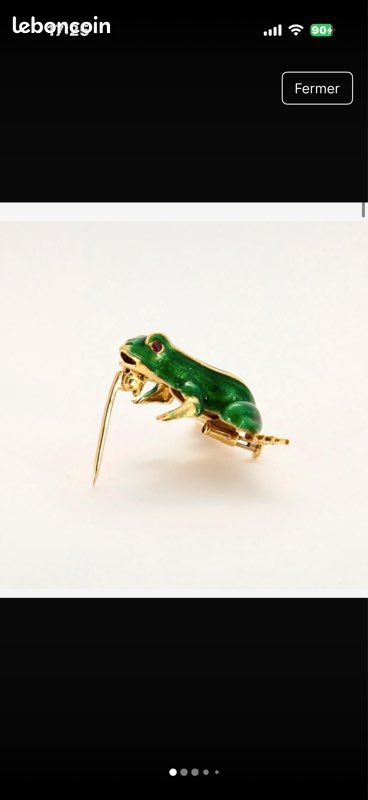 Broche Vintage Grenouille En Résine Jaune - Yeux En Cristal - Bijou Rétro #4196 - Occasion