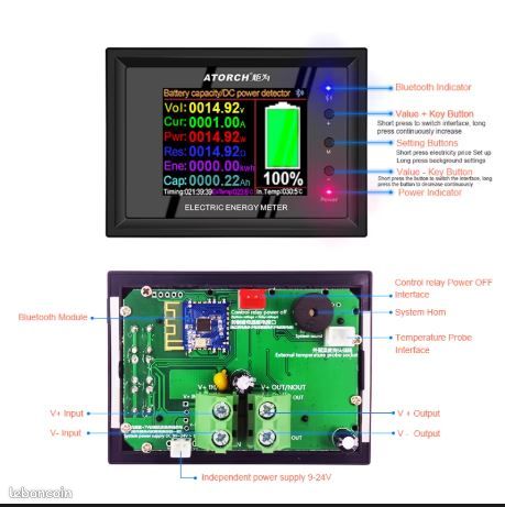 DT24 HD IPS Bluetooth affichage numérique alimentation cc APP voltmètre ampèremètre testeur de capacité de batterie jauge de carburant détecteur de tension compteur (image 5)