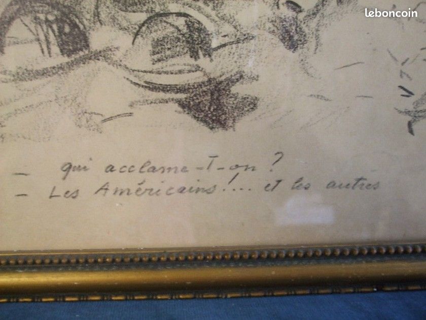 Lithographie Guerre 1914/1918 Entrèe des Etats-Unis Américains encadrée JLForain (image 2)