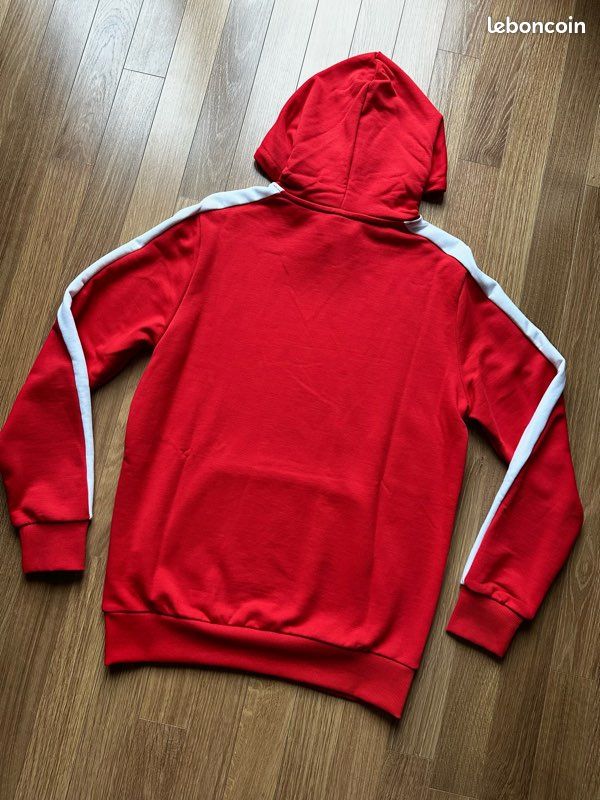 Sweat à Capuche Lularoe M - Jersey Ambre Rouge, Manches Bleues Et Blanches, Neuf Avec étiquette