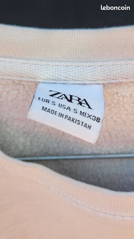 Sweat Zara Beige Femme – Taille S, Coton 100%, Col Rond, Manches Longues, Occasion