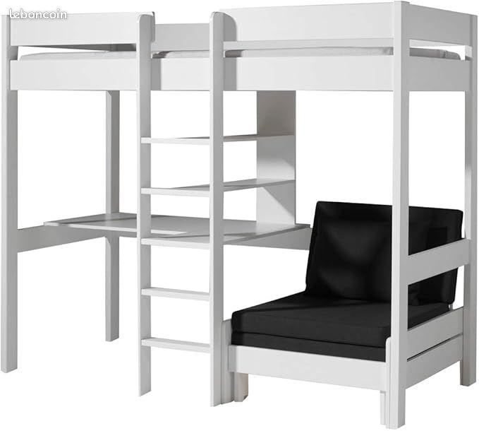 Lit en bois de pin blanc mezzanine avec matelas pliable (image 1)