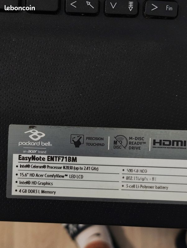 Dalle écran LCD 15.6" Pour Packard Bell Pew91 - Résolution HD 1366x768 - Connecteur 30 Pins - Neuf