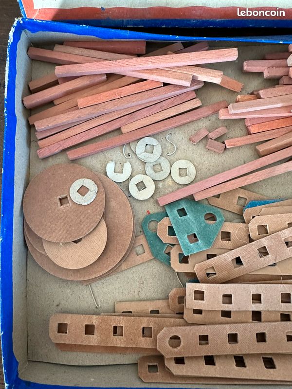 Ancien Jeu De Construction Enfant - Boîte Bois - Espagne ~1930