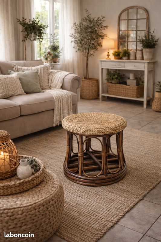 Pouf rotin vintage - Ameublement
