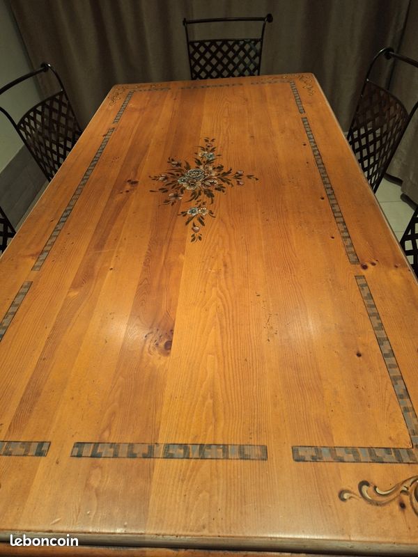 Table plateau bois et pieds en fer Forgé + 6 chaises en fer Forgé (image 5)