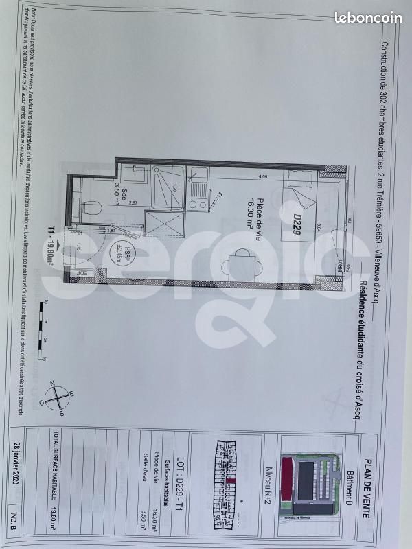 Appartement 1 pièce 19 m² · à Villeneuve-d'Ascq · 19 m² · 368 €/mois
