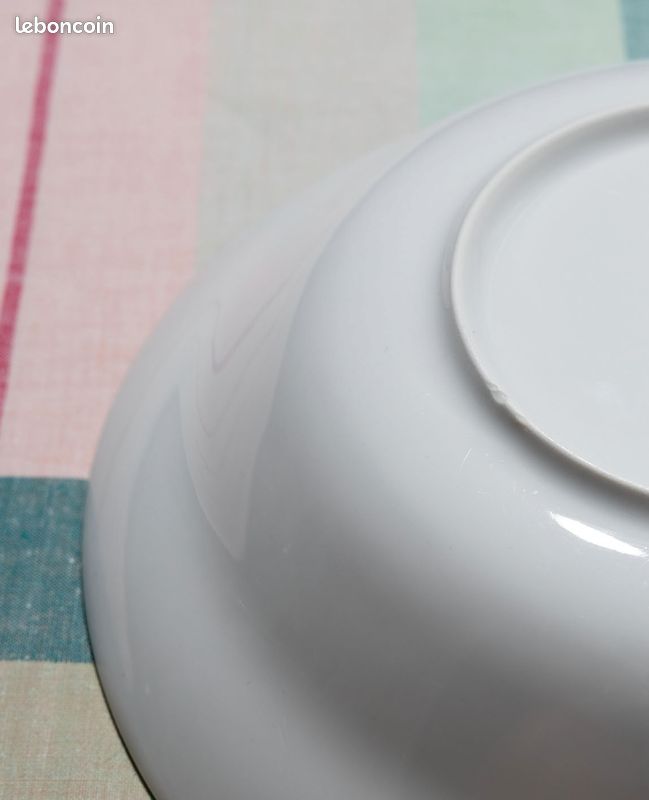 Plat / saladier vintage en porcelaine blanche cerclée de vert (image 4)