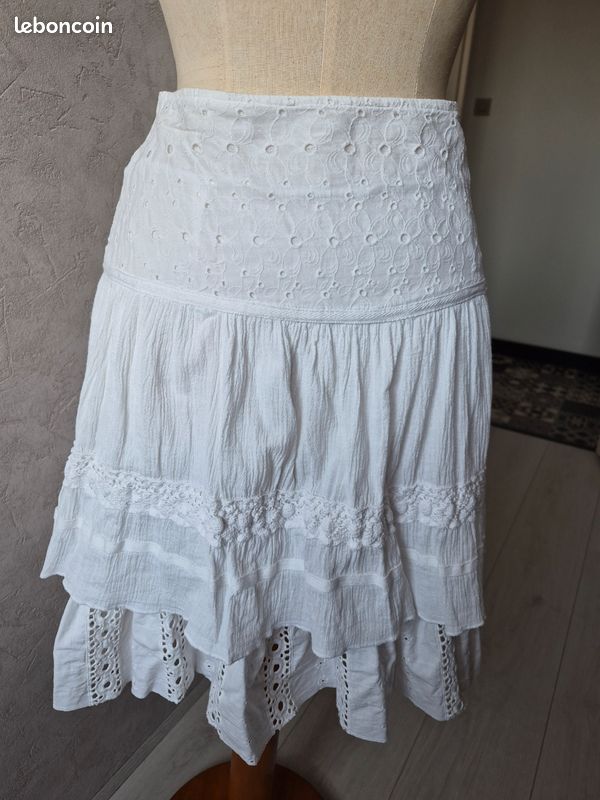 Jupe Blanche "Mais Il Est Où Le Soleil" HASARD - Taille S, Jersey, Neuve Avec étiquette