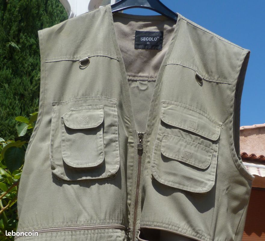 Gilet en mailles multipoches pour chasse, pêche, randonnée - Gris