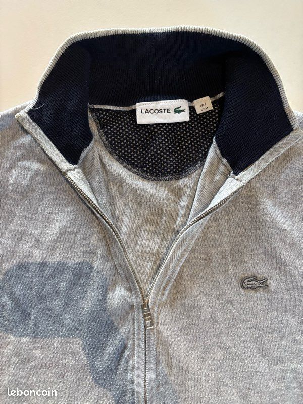Veste / Gilet en maille Lacoste gris à coudières - Taille M (image 3)