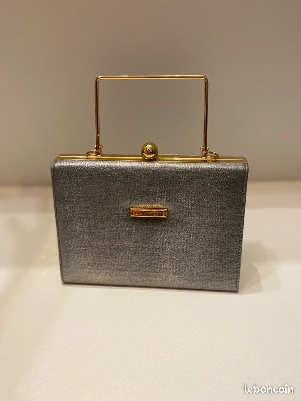 Sac à Main Vintage Pochette – Lame Dorée, Poignée Lucite – Occasion, Marque Inconnue