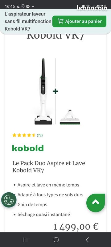 Aspirateur laveur sans fil kobold VK7 Électroménager