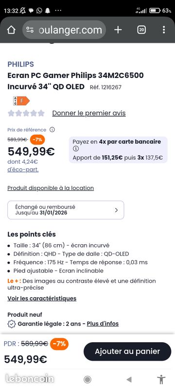 Ecran OLED incurvé neuf gamer 175hz sous garantie (image 3)