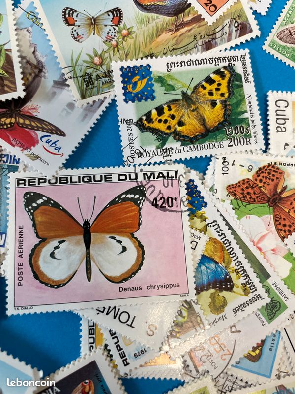 100 Timbres Papillons Collection - Oblitérés, Différents, Pochette Main France