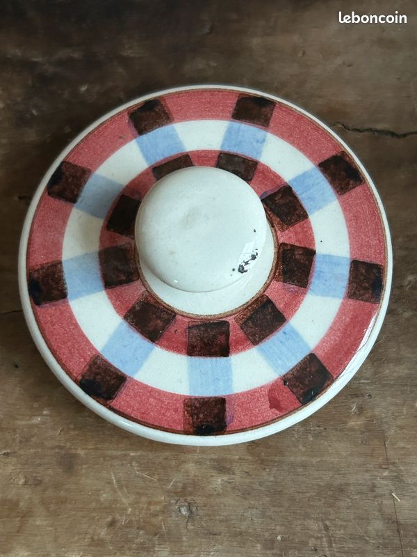 Pot couvert sucrier et presentoir Villeroy Boch Mettlach Sarre vichy peint main 8202 (image 15)