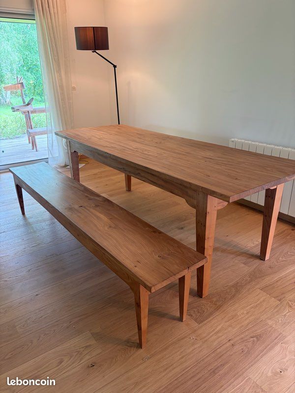 Table de menuisier en bois massif merisier 230 et son banc (image 5)